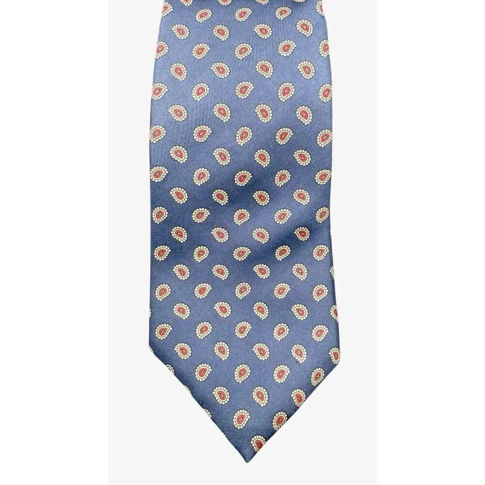 Halston Italian Silk Vintage Tie Blue W/Red Paisley Classic Designer